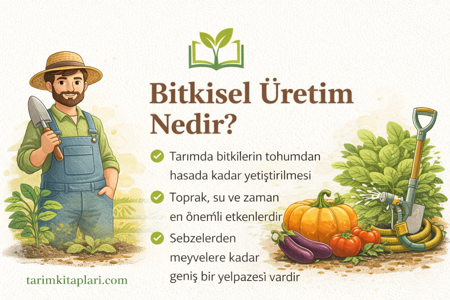 Bitkisel üretim nedir sorusunu anlatan, tarımda bitki yetiştiriciliğini gösteren görsel