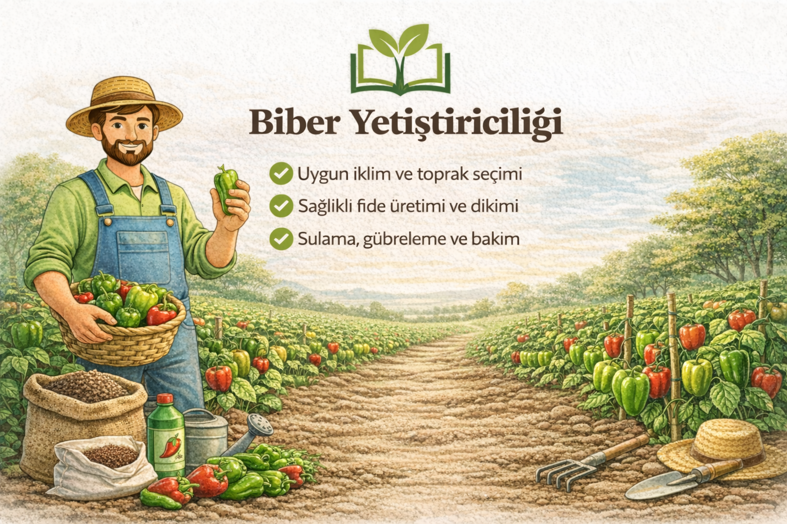 Açık tarlada yapılan biber yetiştiriciliği ve sağlıklı biber bitkileri