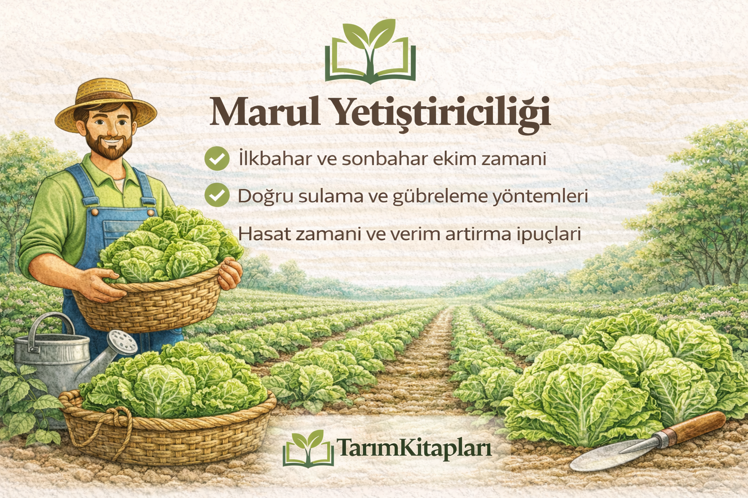 Marul yetiştiriciliği yapılan tarla ve baş bağlamış marullar