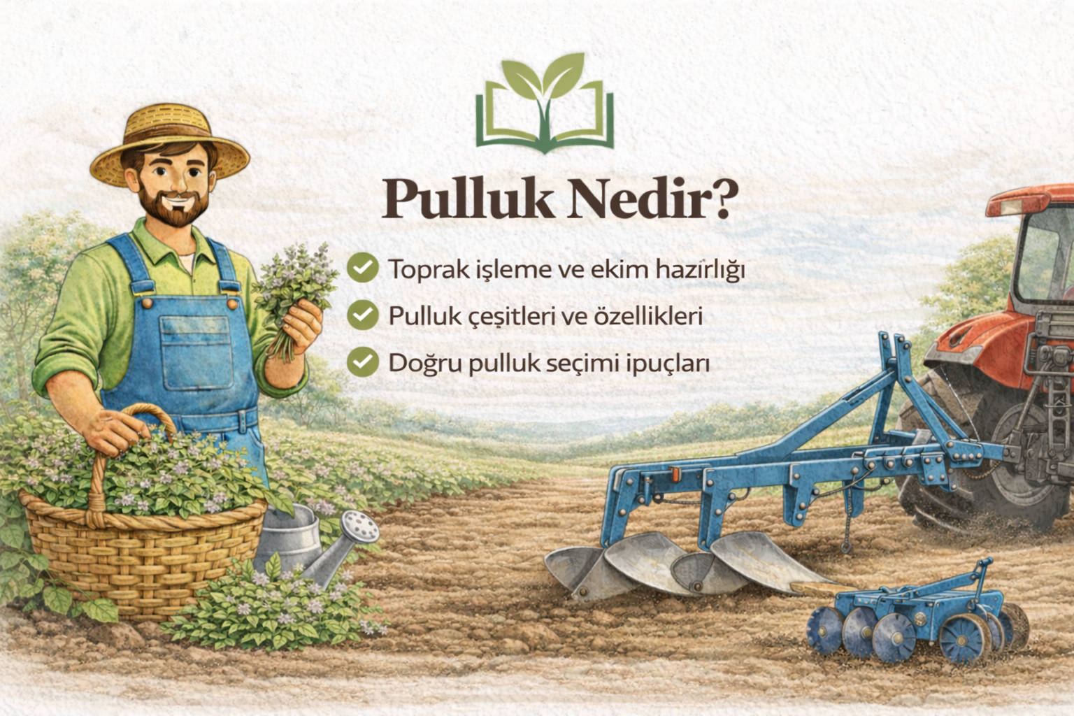 Tarımda kullanılan kulaklı pulluk ve traktör ile toprak sürümü görseli