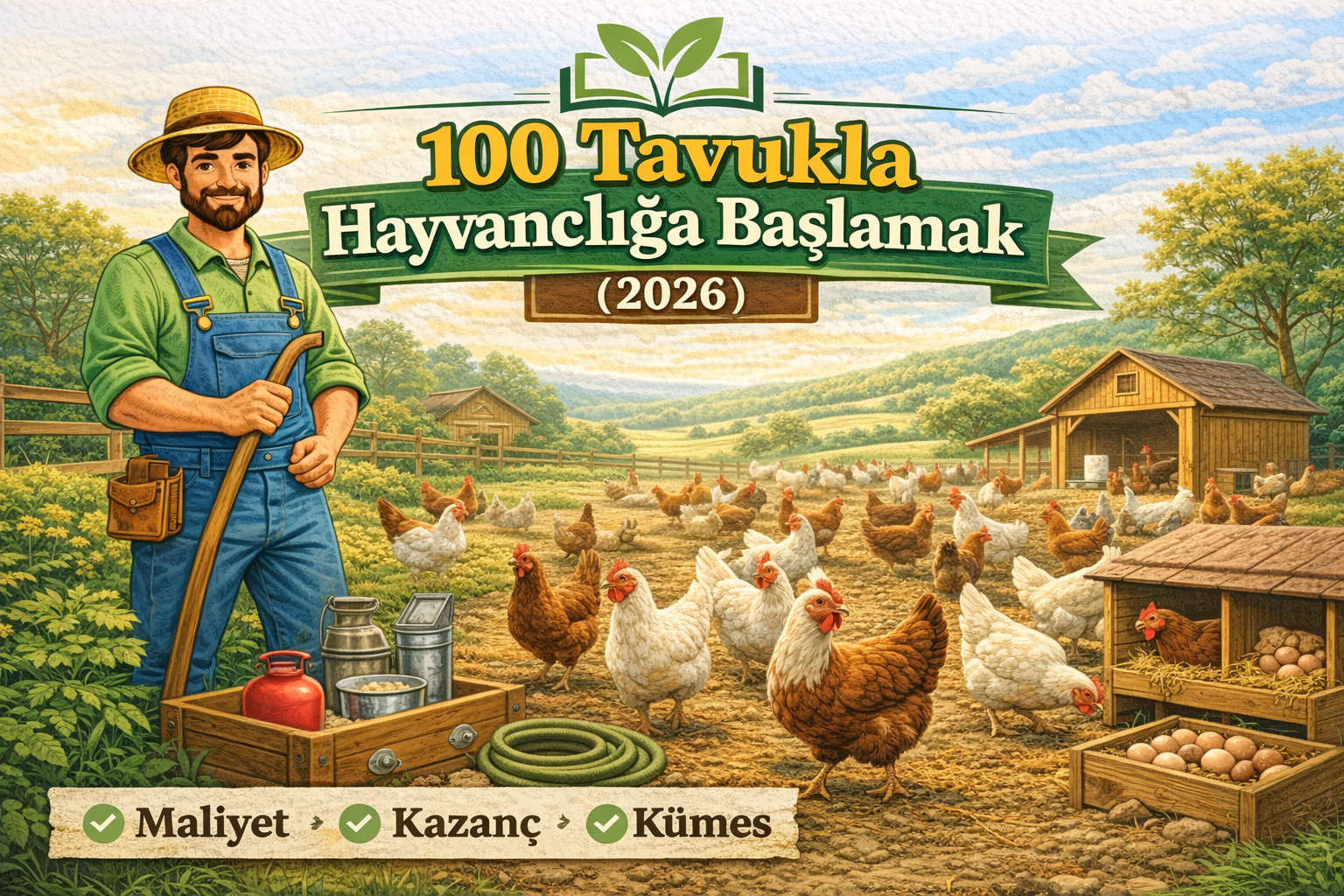 100 tavukla hayvancılığa başlamak için örnek kümes ve üretim sistemi